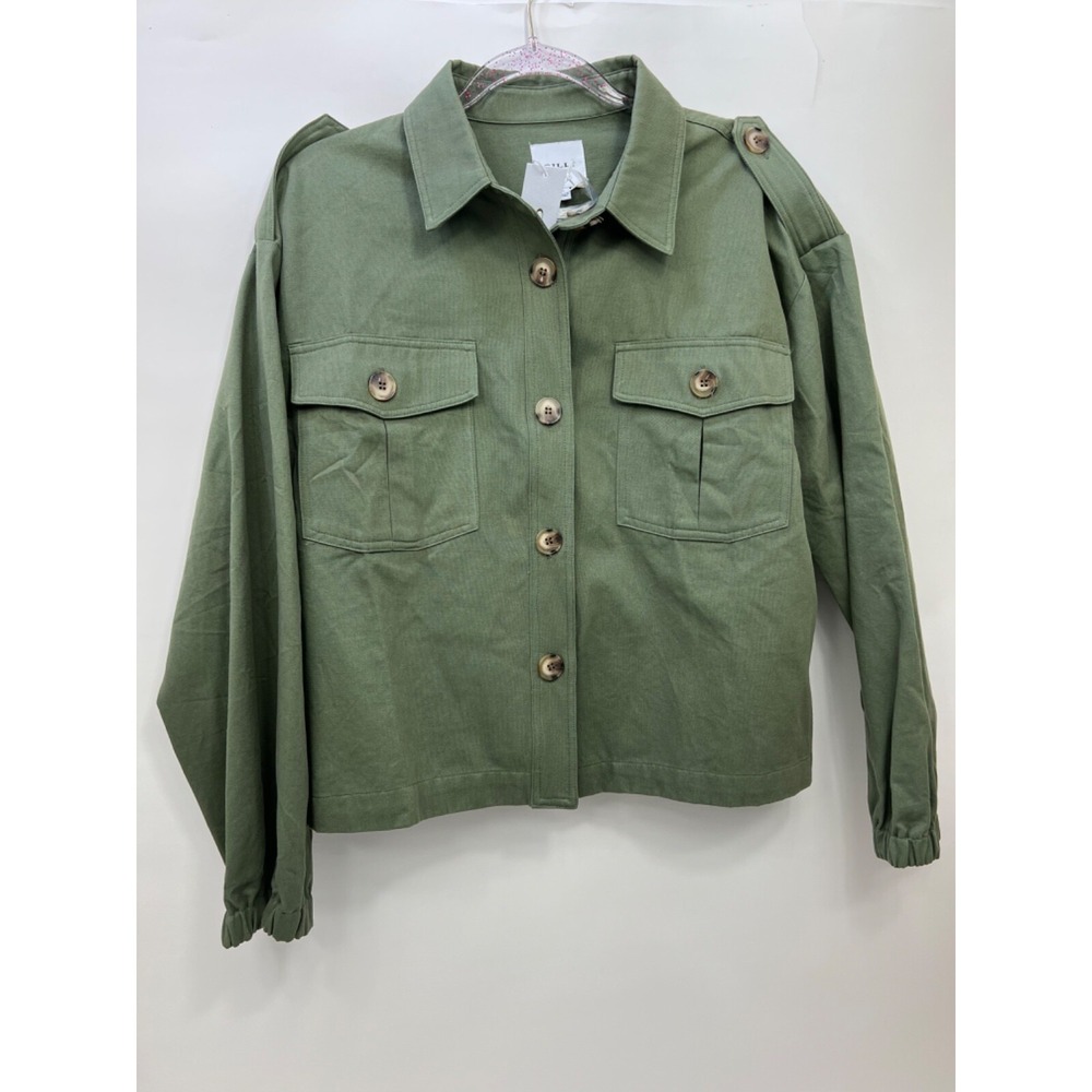 Gilli NWT Olive Green Denim Chore Jacket Coat Military Army Tassels‎ Womens Sz L